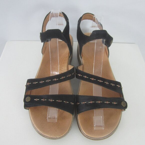 Acorn 90s Y2K Ankle Strap Wedge Sandals Womens 9 Black Suede Comfort Shoes - Picture 1 of 12